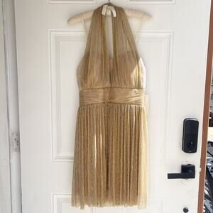 Alexia Admor Gold Metallic Pleated Halter Dress Size 8 NWT Cocktail Party